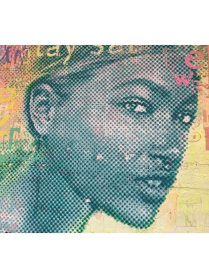 PATRIZIA CASAGRANDA - Turquoise yellow empowerment (2023), Sculptural Dot-Painting auf recyceltem Material