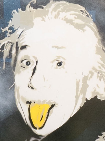THOMAS BAUMGÄRTEL - Albert Einstein (2015), Spraylack auf gehämmertem Papier
