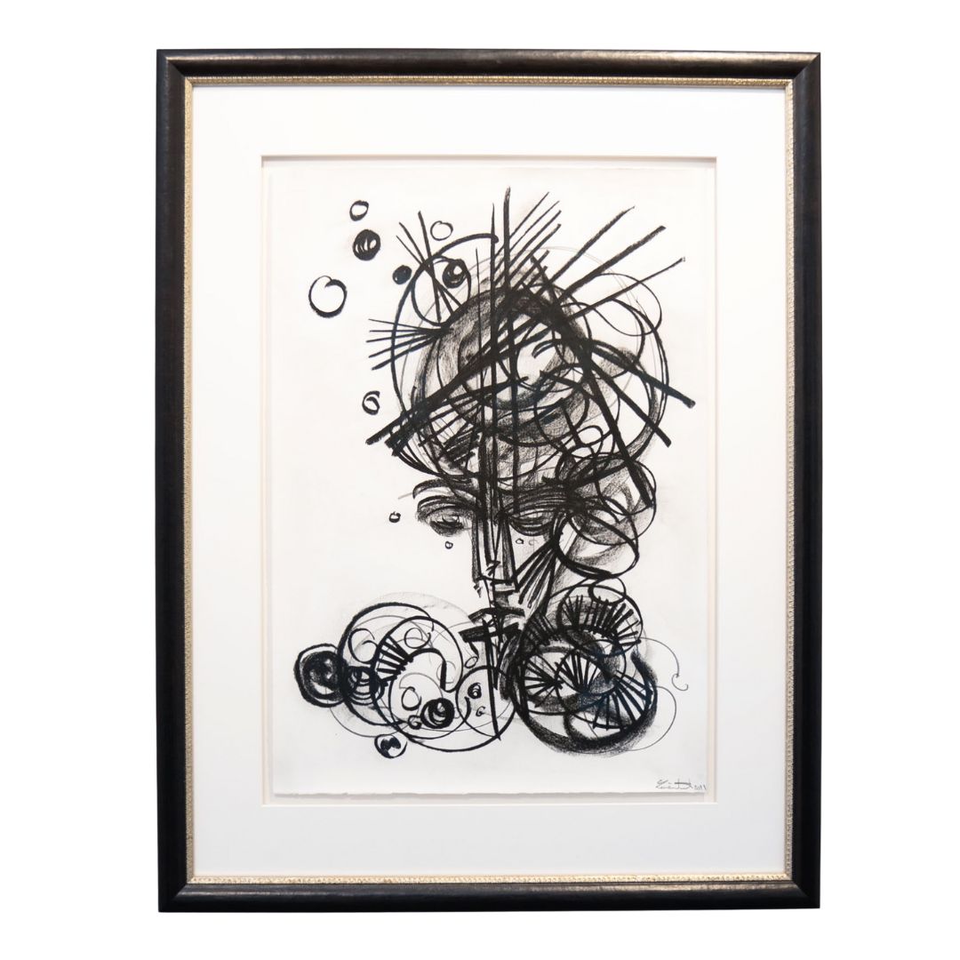 LEON LÖWENTRAUT - Mathéo (2023), Kohlezeichnung auf handgeschöpftem Büttenpapier