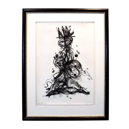 LEON LÖWENTRAUT - Der überforderte König (2023), Kohlezeichnung auf handgeschöpftem Büttenpapier