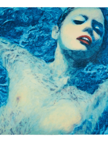 JAMES FRANCIS GILL – Woman in Pool #1 (2024), Originalgrafik auf Büttenpapier