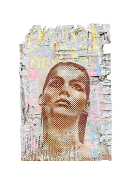 Patrizia Casagranda, Brown Neon Power for Change, 2026, Sculptural Dot-Painting auf recyceltem Material