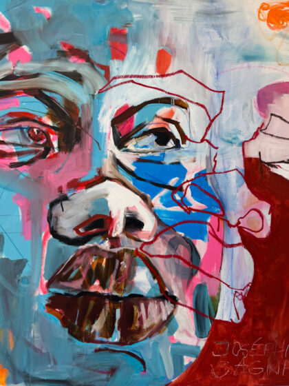 I am not from here von Joséphine Sagna, 2026, expressives Porträt in Acryl und Ölstick auf Leinwand