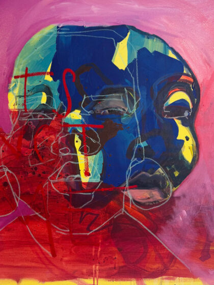 Hear me out von Joséphine Sagna, 2026, expressives Porträt in Acryl und Aquarellstift auf Leinwand